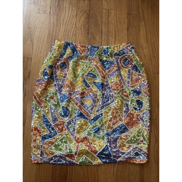 Vtg Seguin Skirt 6 Mosaic Geometric Bright Colorful Artsy Designer Eras - Picture 1 of 7